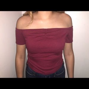 red off the shoulder top